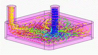 Animated CFD simulation of fluid flowing through a cold plate